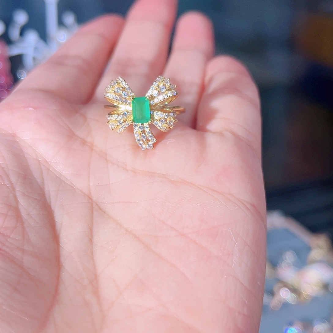 祖母绿戒指银S925镶嵌