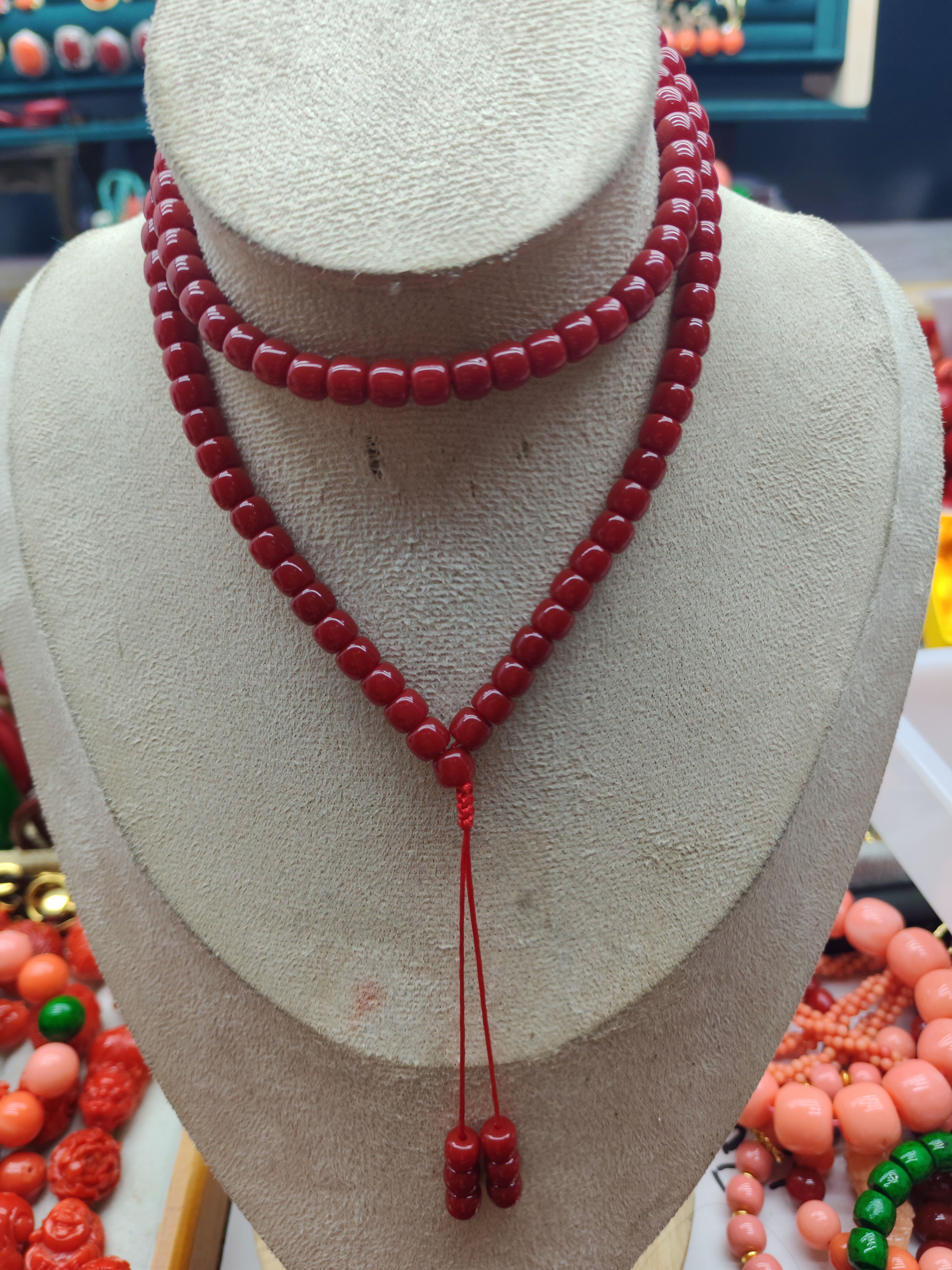 不锈钢树脂手链 108卡6老型牛血色