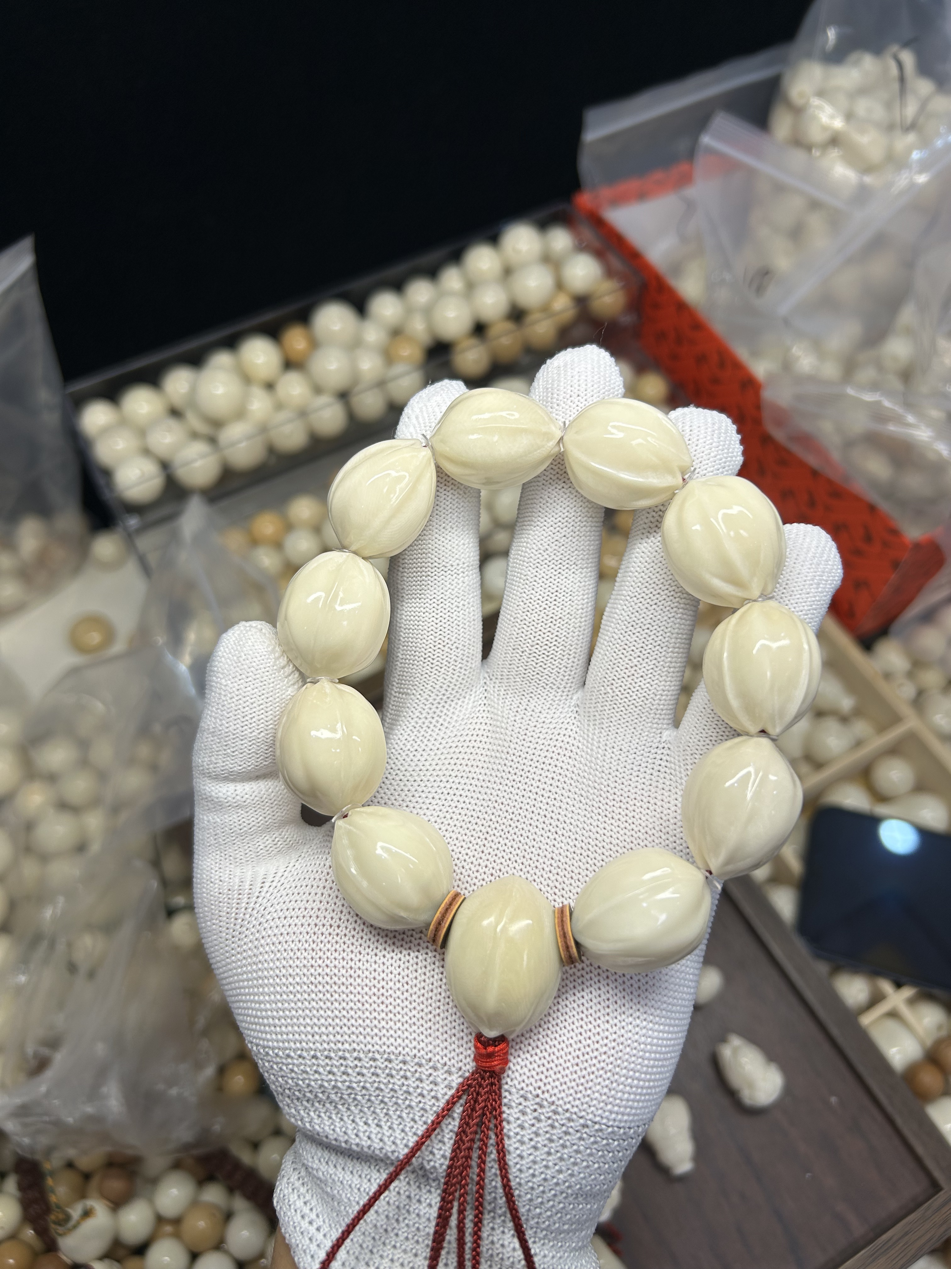 天然象牙果珠串象牙果雕刻橄榄核手串文玩手串108配饰diy配珠