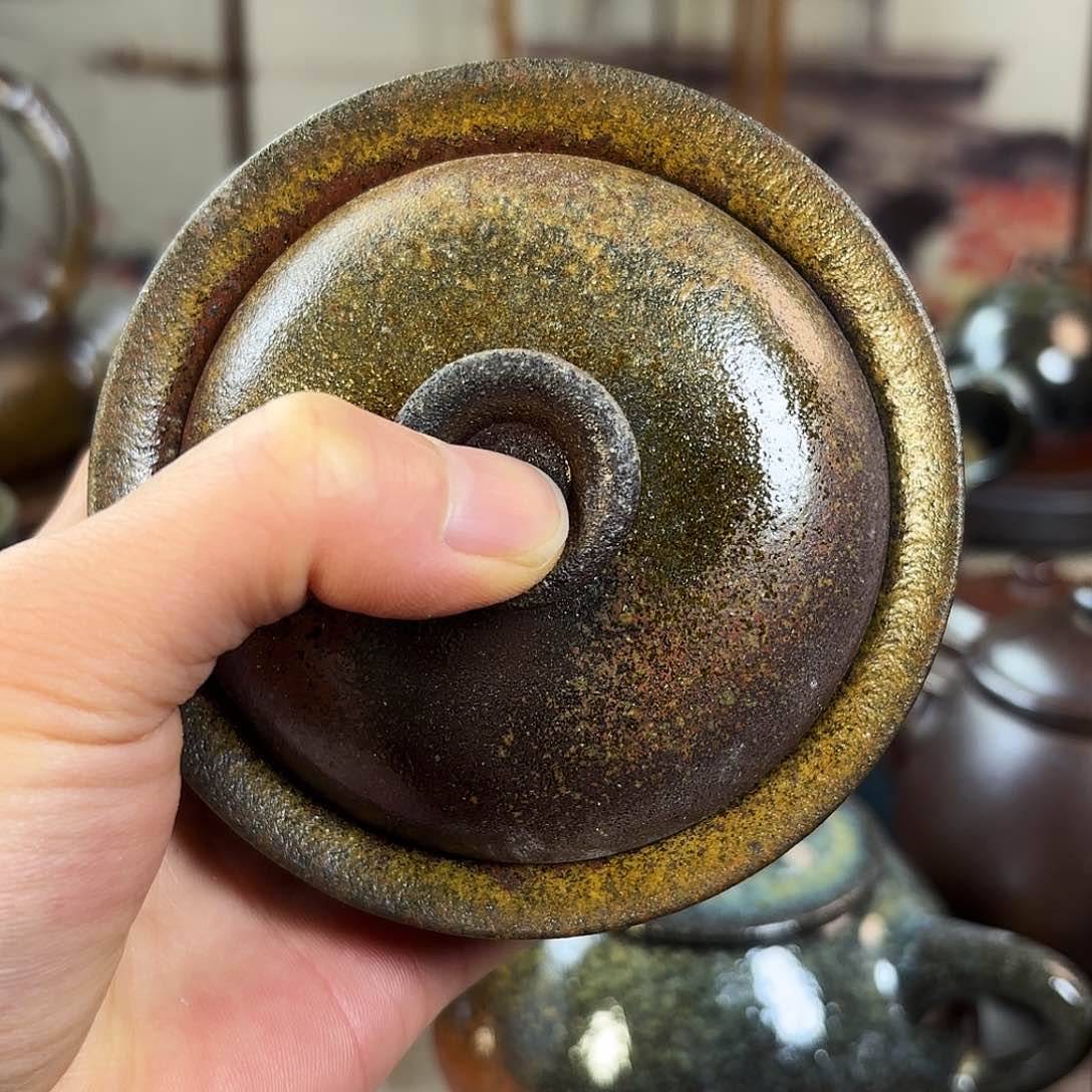 壶蓝***铁柴烧紫砂盖碗壶