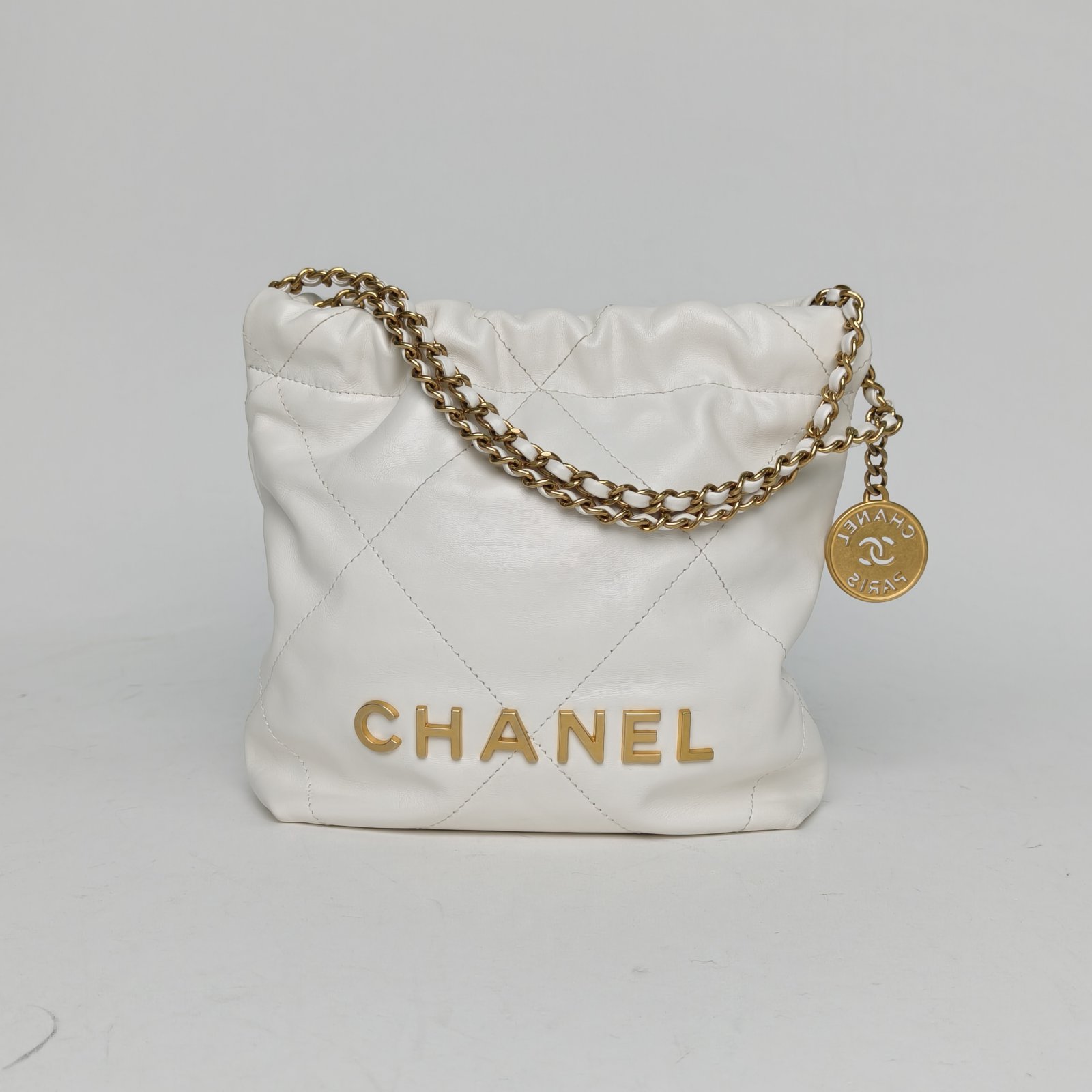 95新 Chanel/香奈儿 小花6欢 22Bag Tote托特包 Mini 20cm 白色 