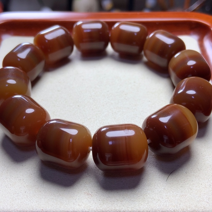 玛瑙/玉髓手串未镶嵌红肉拉丝桶珠