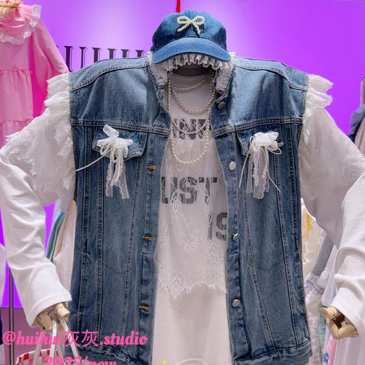 【诗与牛仔】甜酷辣妹重工牛仔背心马甲可爱潮流宽松ins百搭个性