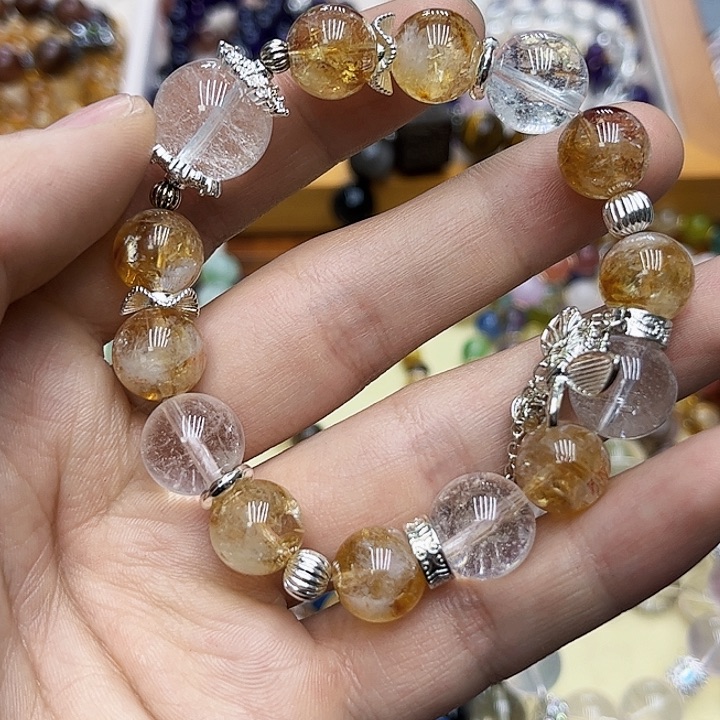 水晶手链银S925镶嵌黄塔晶