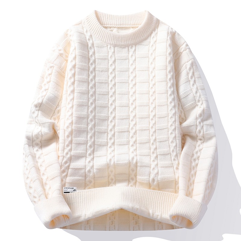 【高品质】2025秋冬季圆领宽松毛衣男士纯色百搭保暖针织衫情侣9747