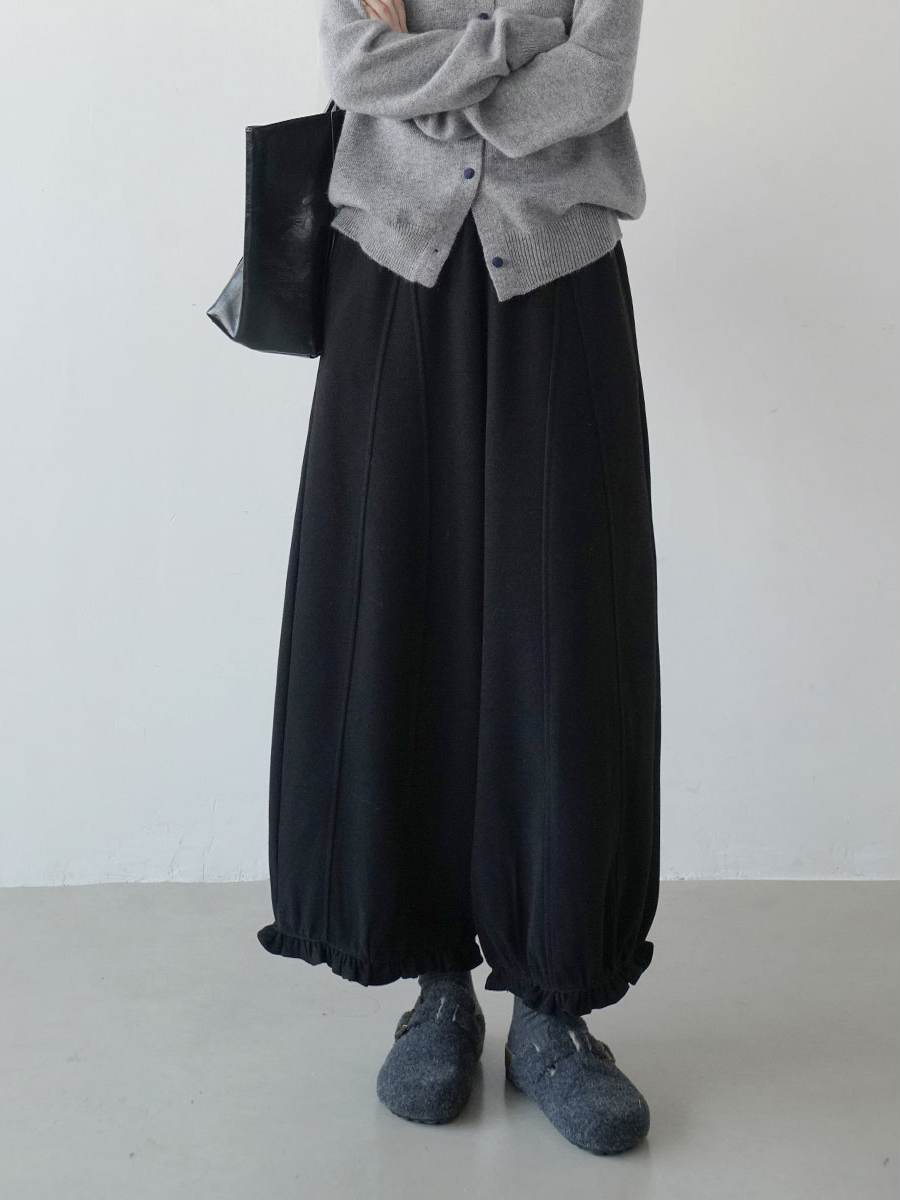 2025新款秋冬季毛呢花苞宽松高腰复古时尚阔腿休闲9分裤长裤子女