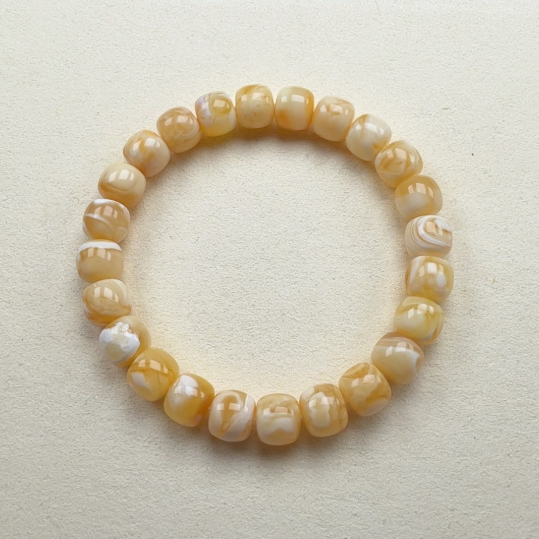 手链琥珀未镶嵌8.9mm俄料满蜡溶洞瓷白妖花精工老型手串