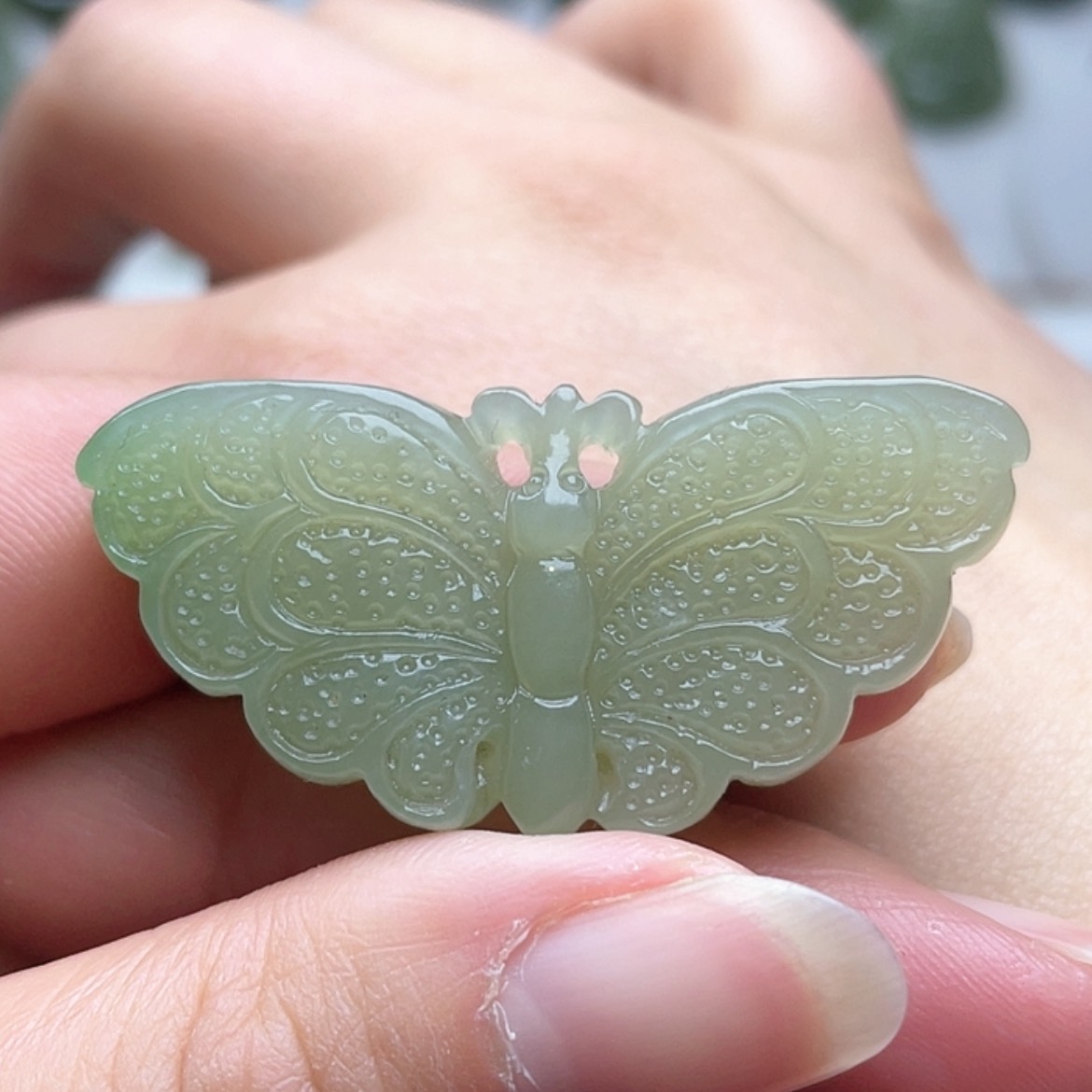 【闪购商品】和田玉颈饰未镶嵌翠青 蝴蝶