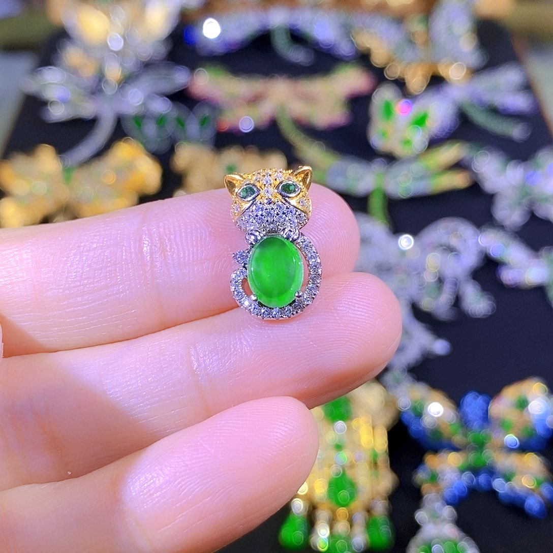 吊坠(不含链)银S925镶嵌翡翠