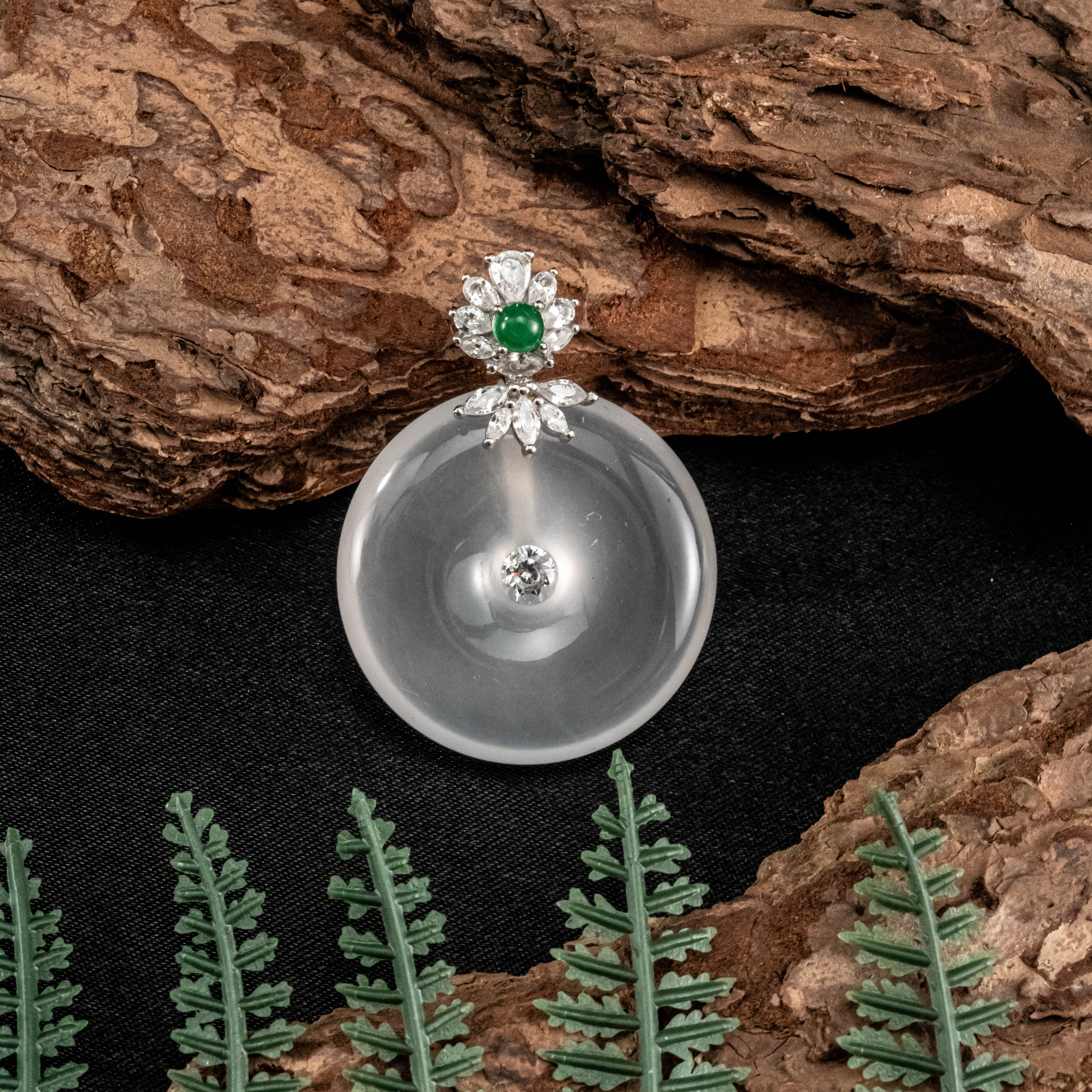 绿顶平安扣 冰透镶嵌素款