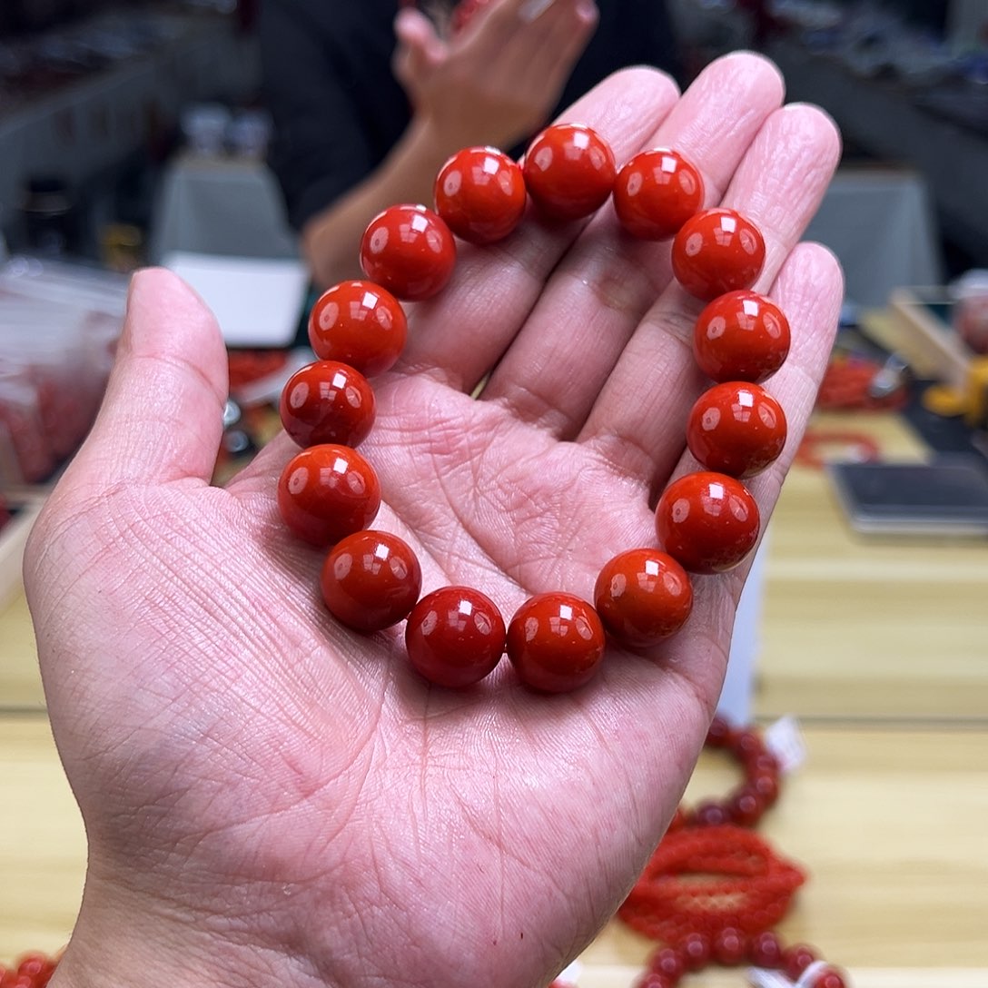 南红玛瑙买未镶嵌15mmmm活动款锦红圆珠