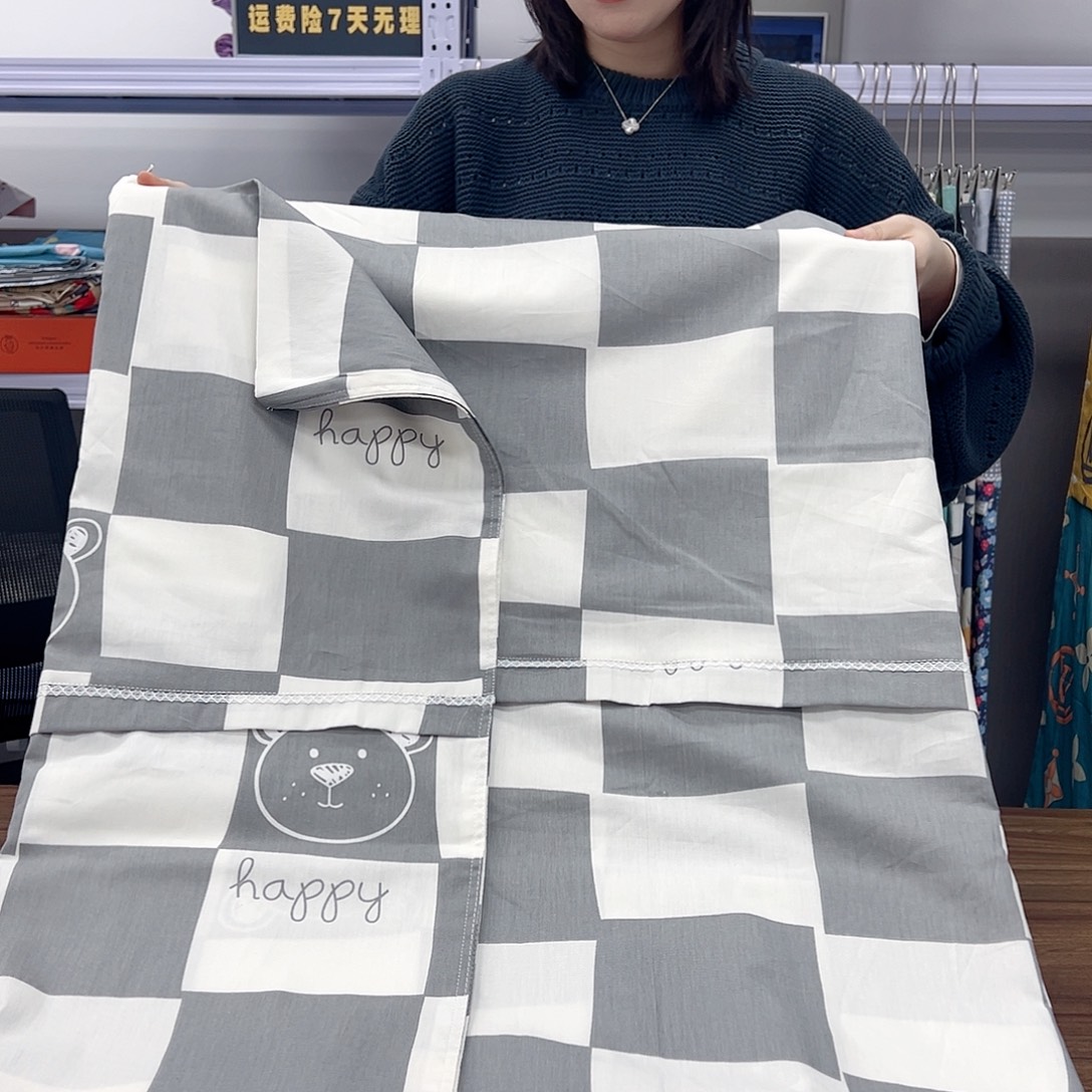 励***人棉棉棉灰格熊被罩