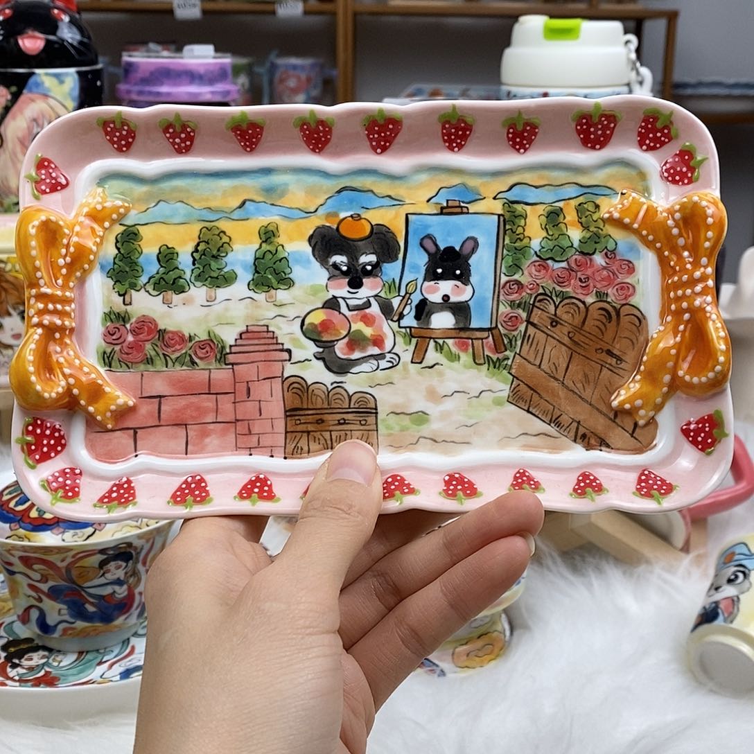 瓷片董董文创手绘陶瓷