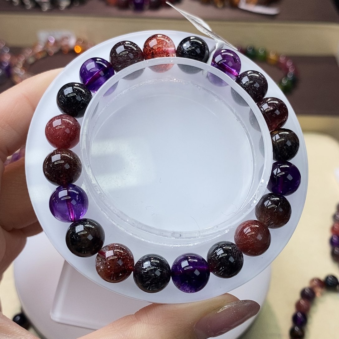 水晶手链未镶嵌黑加仑超七9+m