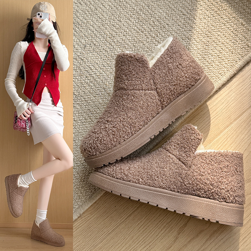 一脚蹬休闲冬季保暖时尚雪地靴百搭成人圆头平跟棉靴羊毛靴室内外