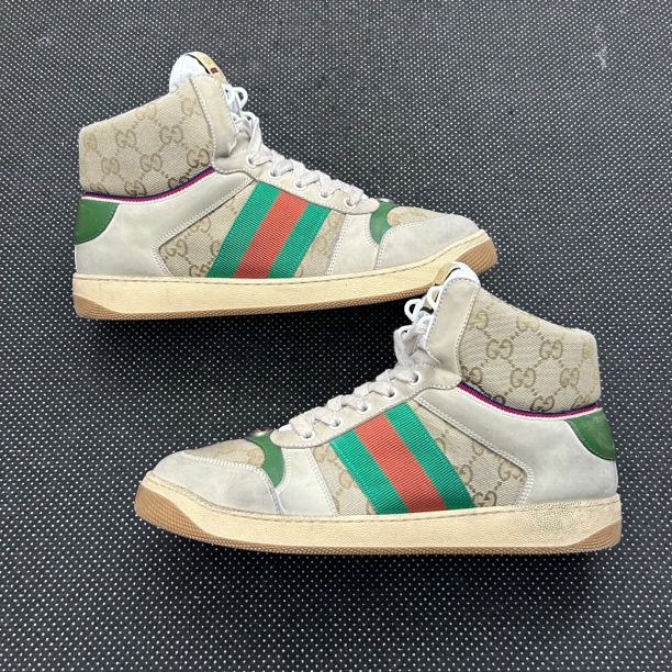 95新 GUCCI/古驰 41码 26.5cm 灰绿 做旧 满印  脏脏鞋 高帮