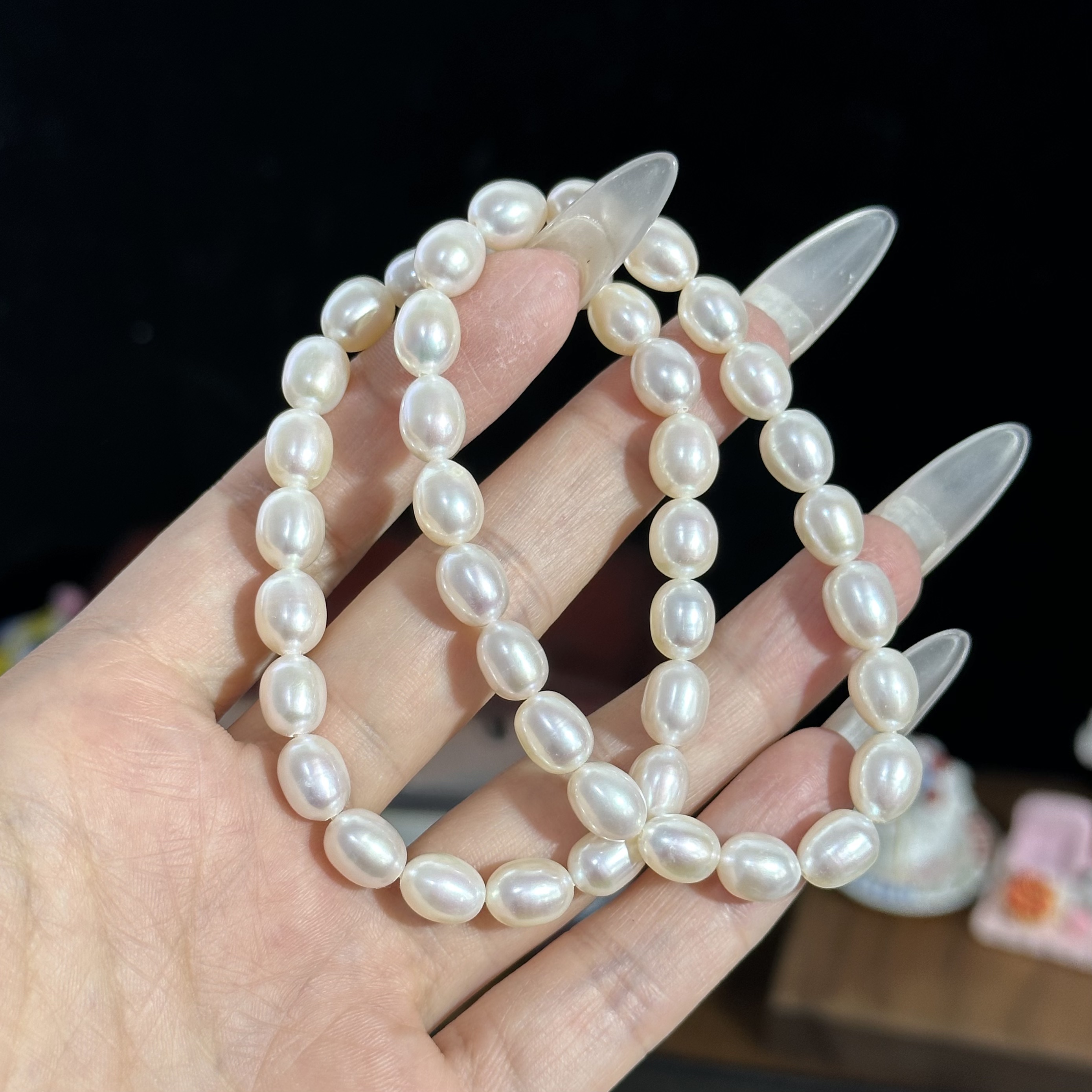 天然高品淡水珍珠素圈手串 7mm