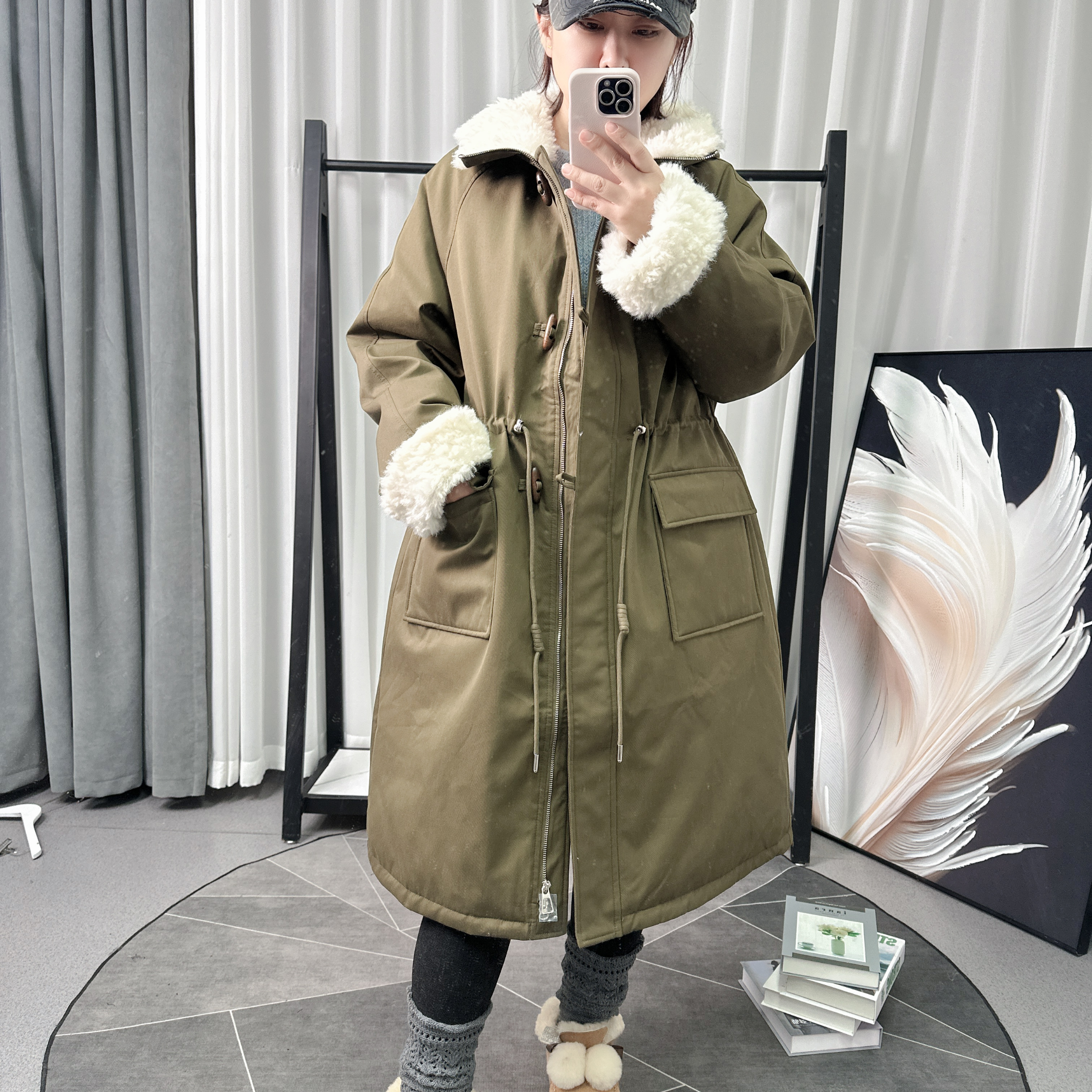【姬凡浠】冬季新款工装毛领长款羽绒服-668157
