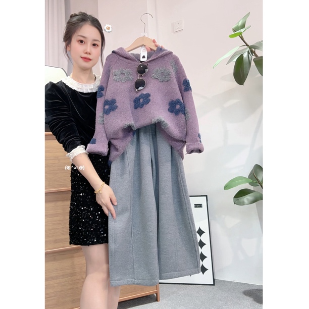 女童花朵毛衣加绒卫裤套装韩系穿搭2025新款超好看时尚女孩两件套