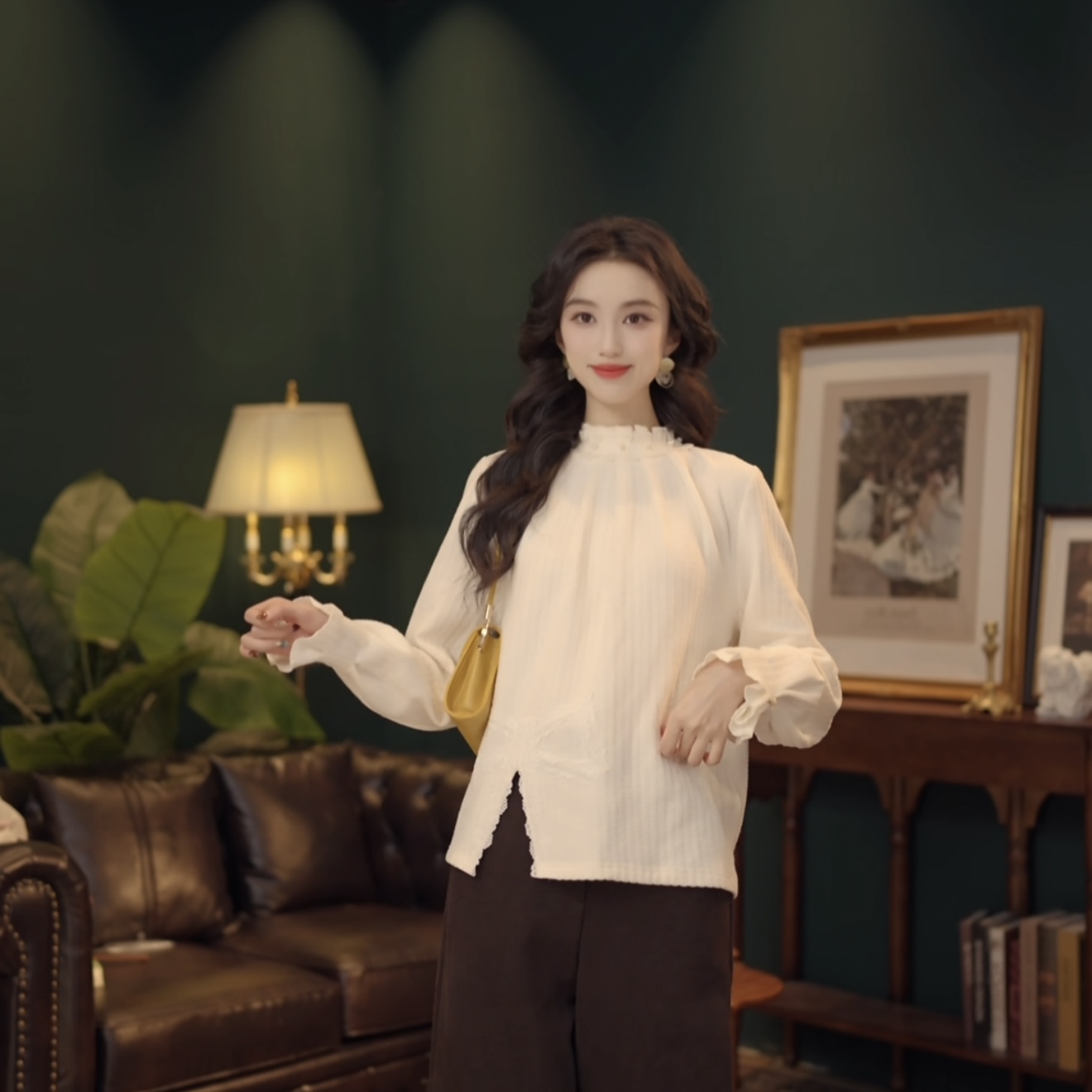 琦琦【纯白天使】复古港风秋冬厚款休闲百搭衬衫上衣YE0708479