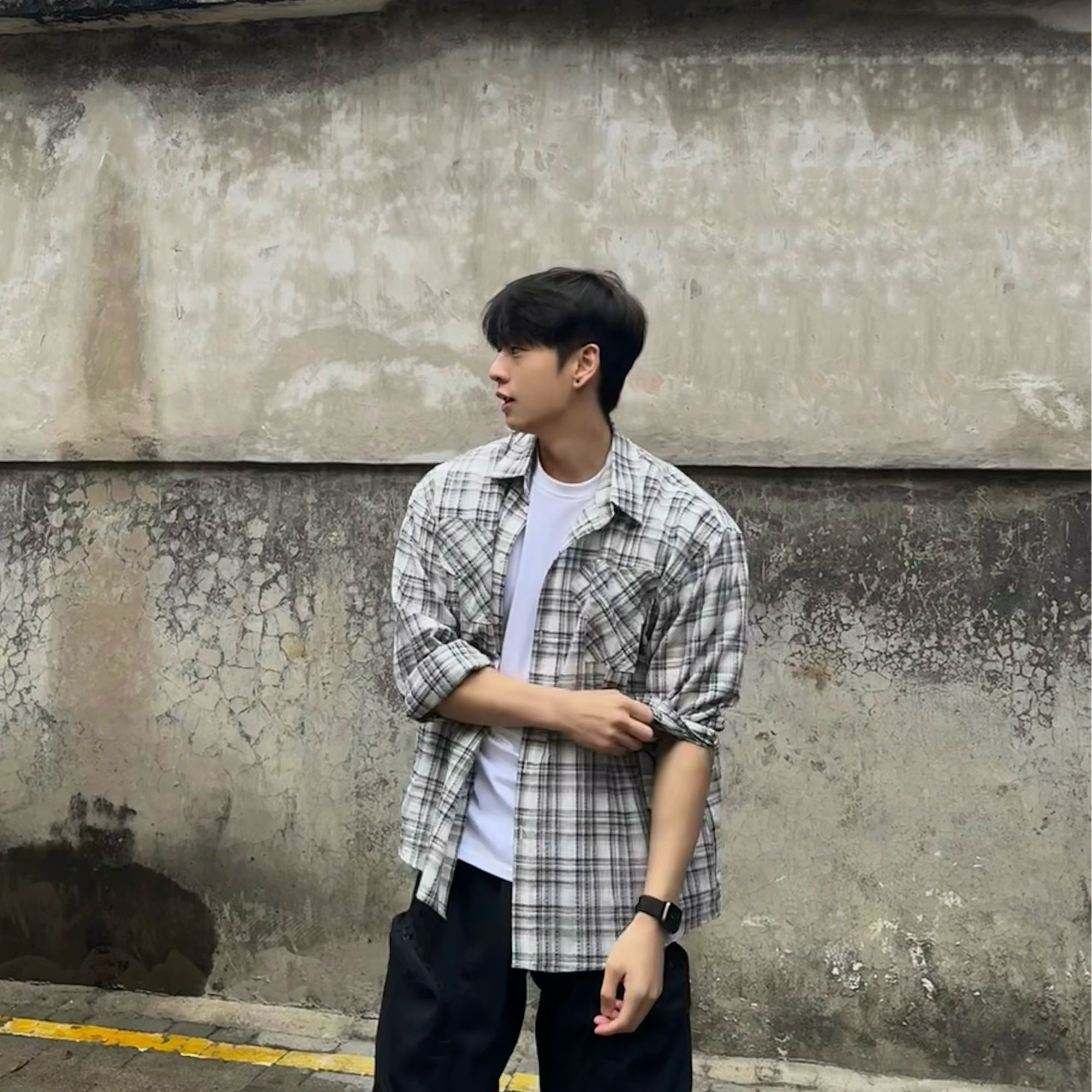 BST【轮廓感】春夏美式cleanfit复古高街格纹翻领抗皱衬衫