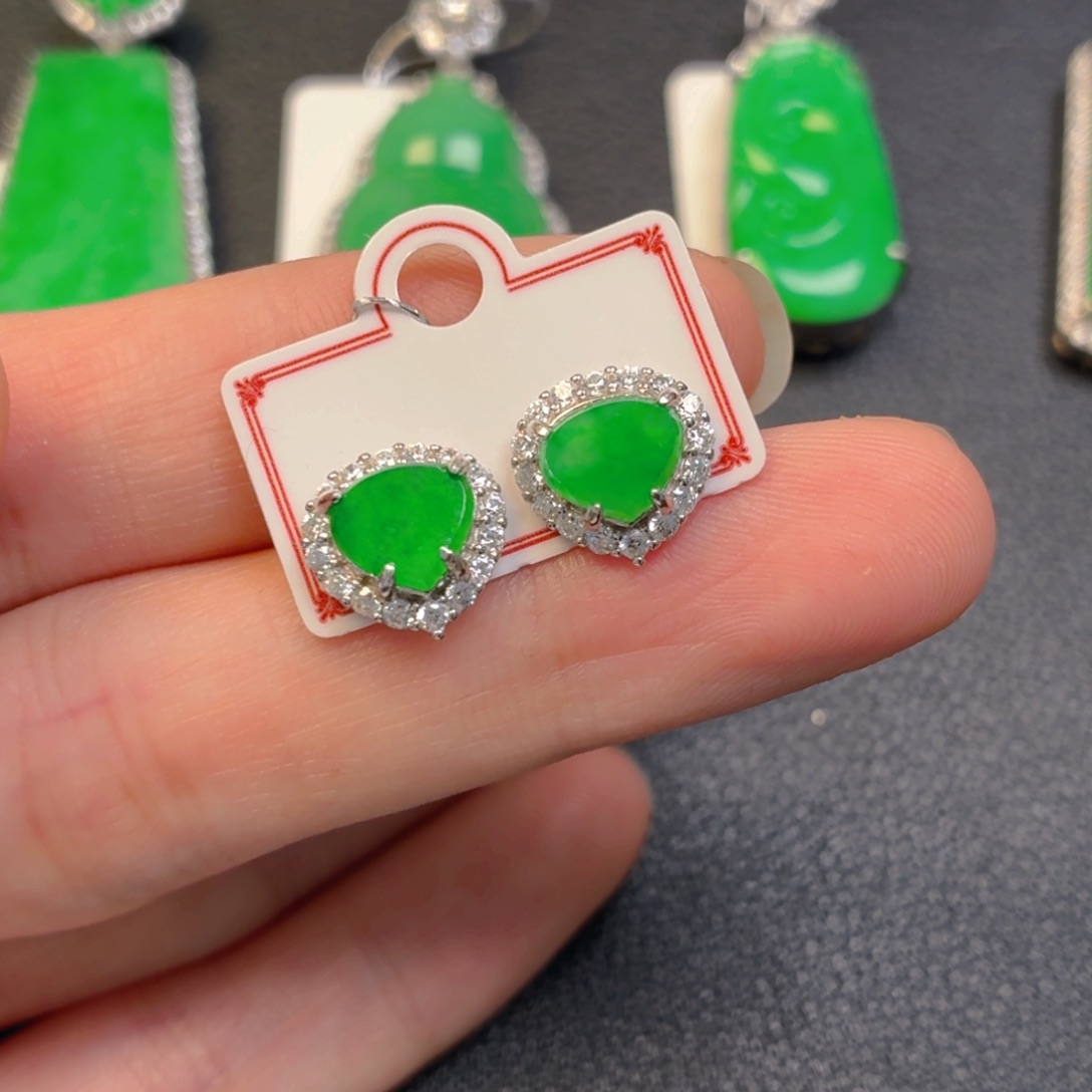 翡翠银S925镶嵌吊坠(不含链)耳钉