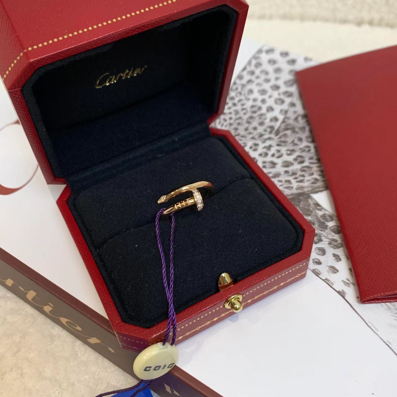 99新 Cartier/卡地亚 壹臻/ 玫瑰金半钻钉子戒指51  66999108