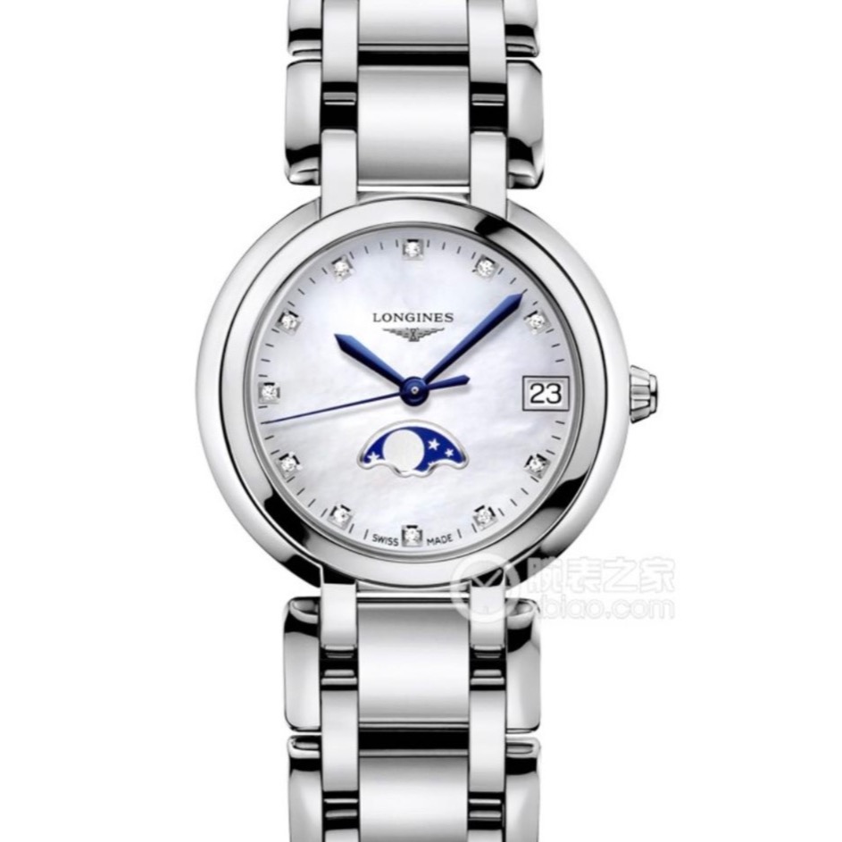 99新 Longines/浪琴 浪琴优雅系列白色贝母盘内钻心月24表