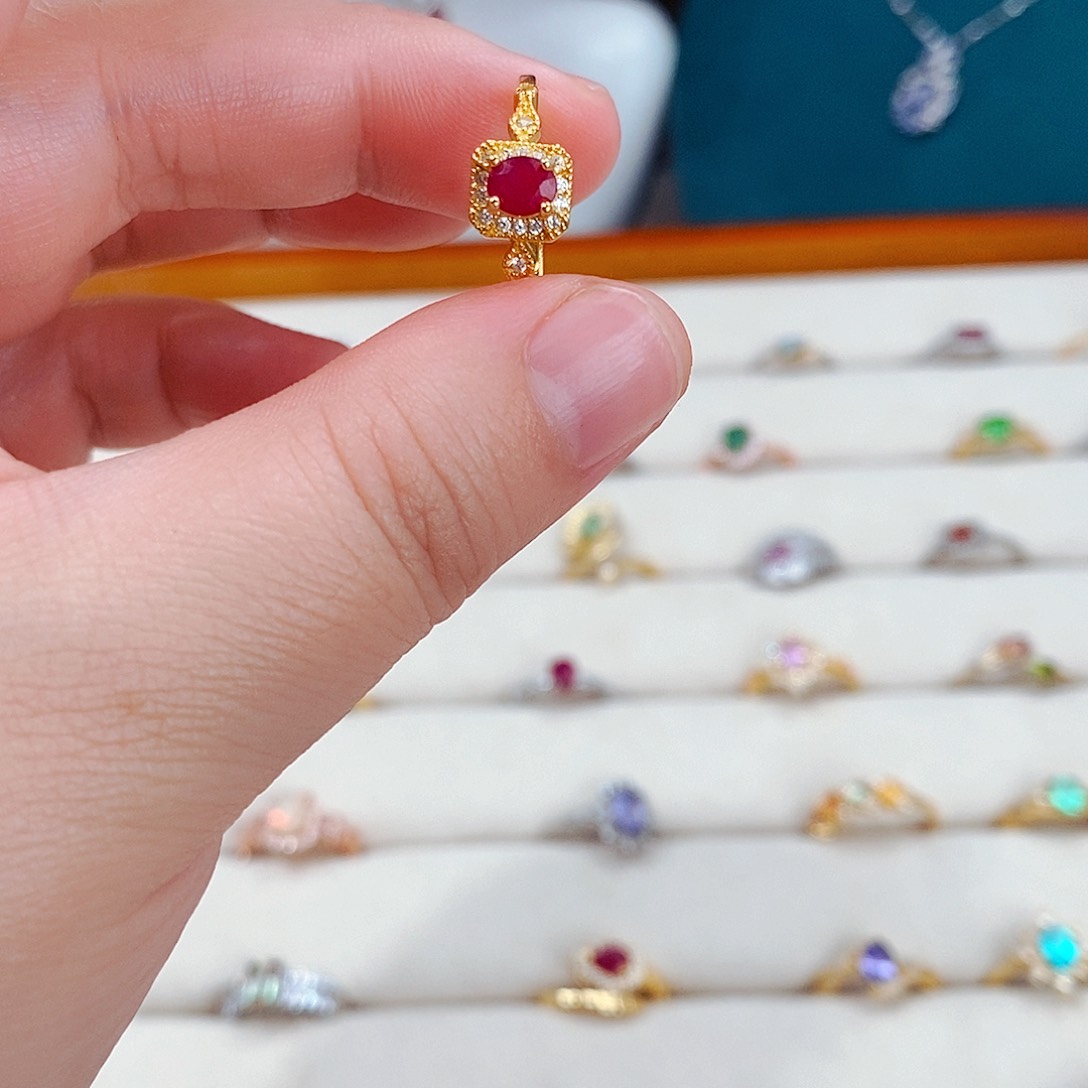 红宝石戒指银S925镶嵌