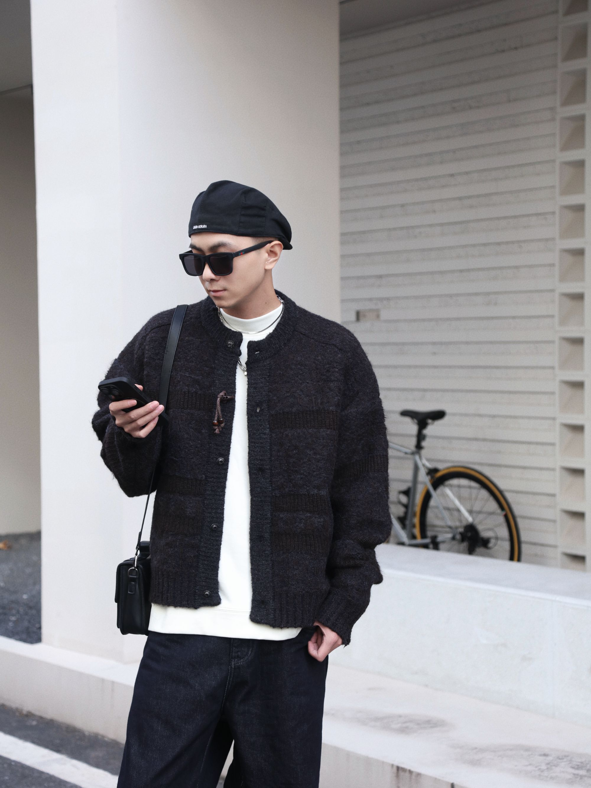 I&TTREND 设计师款 复古针织开衫混色落肩 长袖针织毛衣男款