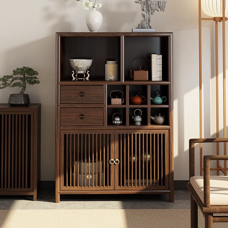 新中式老榆木博古架多宝阁置物架实木展示收纳矮柜茶室茶叶茶水柜