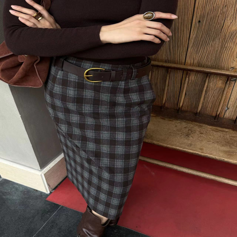 南油特价加厚格子中长半身裙送腰带