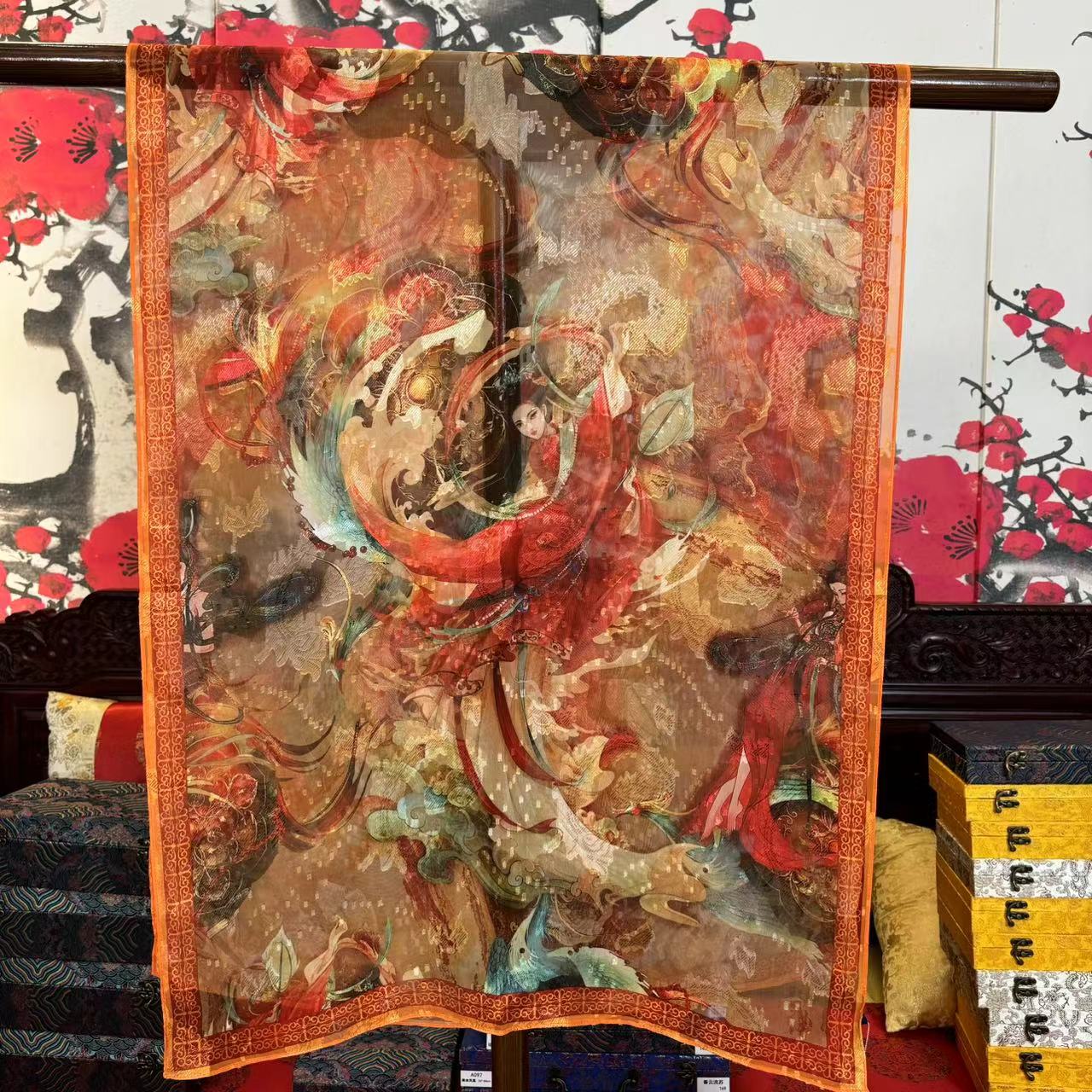 长卿【敦煌飞天】剪花国风轻奢高定经典百搭丝巾 70*180 （Z416）