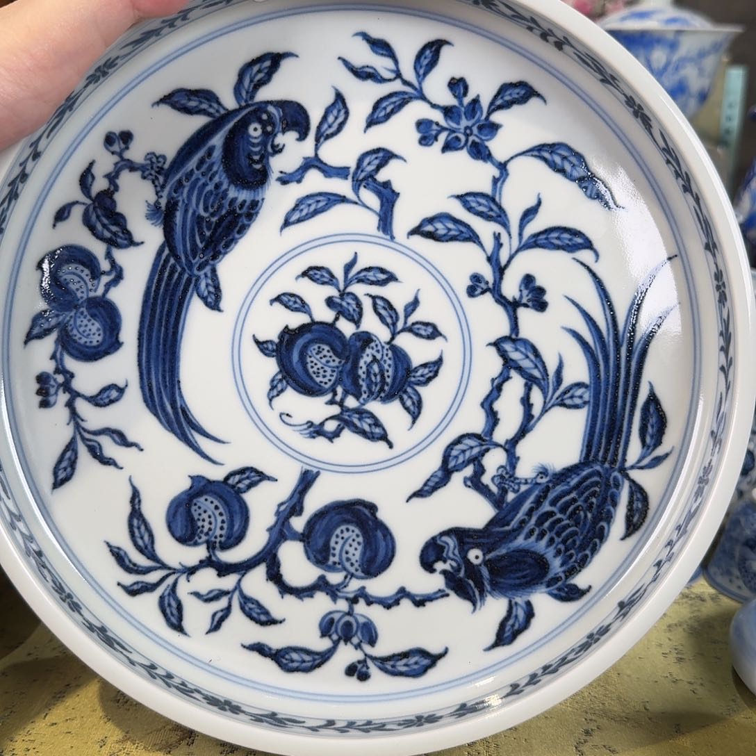 元煦窑青花鹦鹉大茶盘
