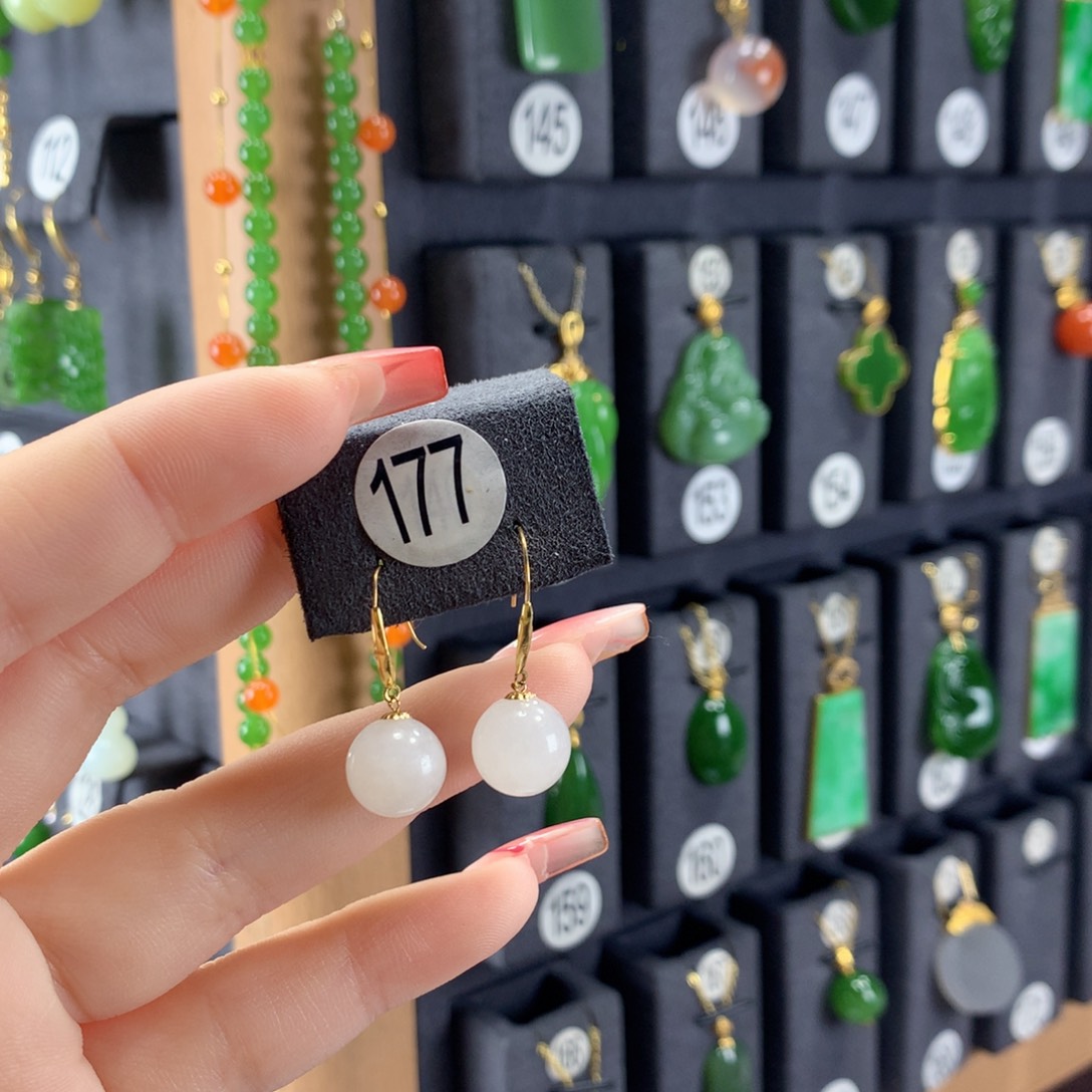 和田玉耳饰18K金镶嵌