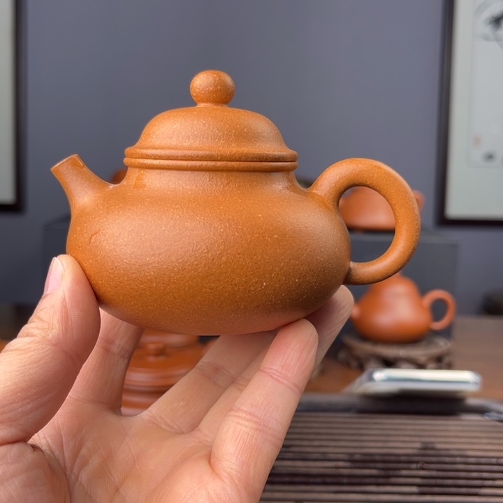 简***单茶壶紫砂容天壶 半手工制作 冷金黄泥料