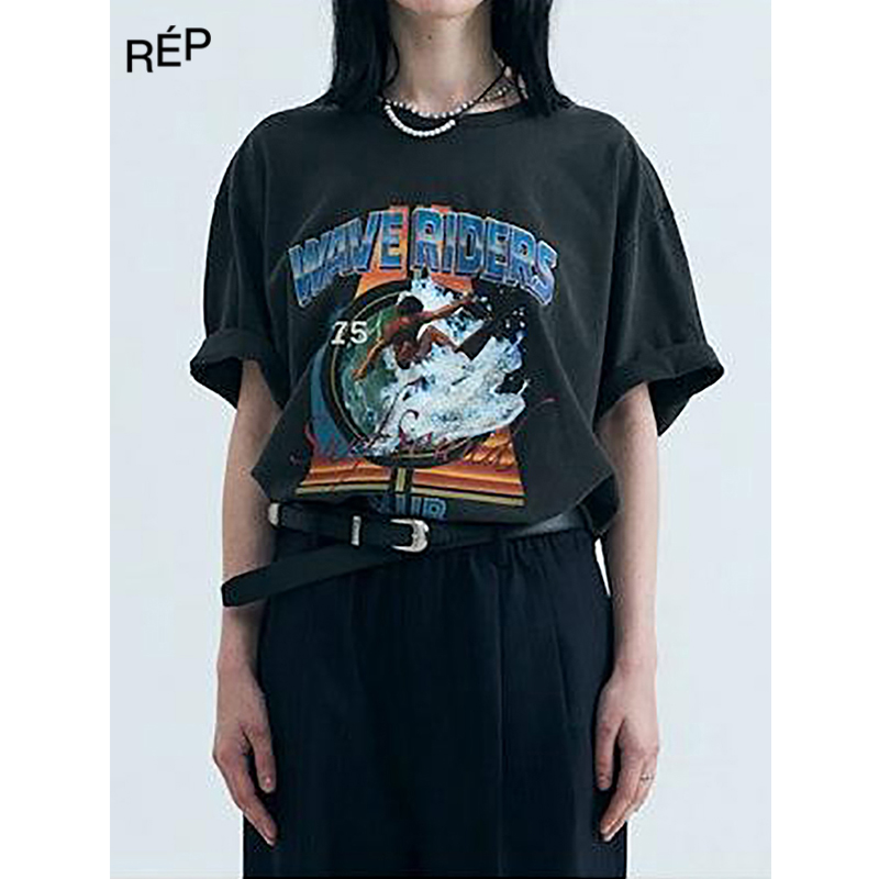 REP-NOICE设计师品牌象牙白/炭灰印花图案短袖T 26SS（NO退可换）