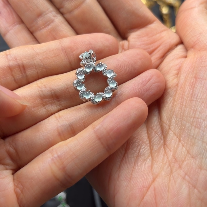 锦***翡翠银S925镶嵌耳饰