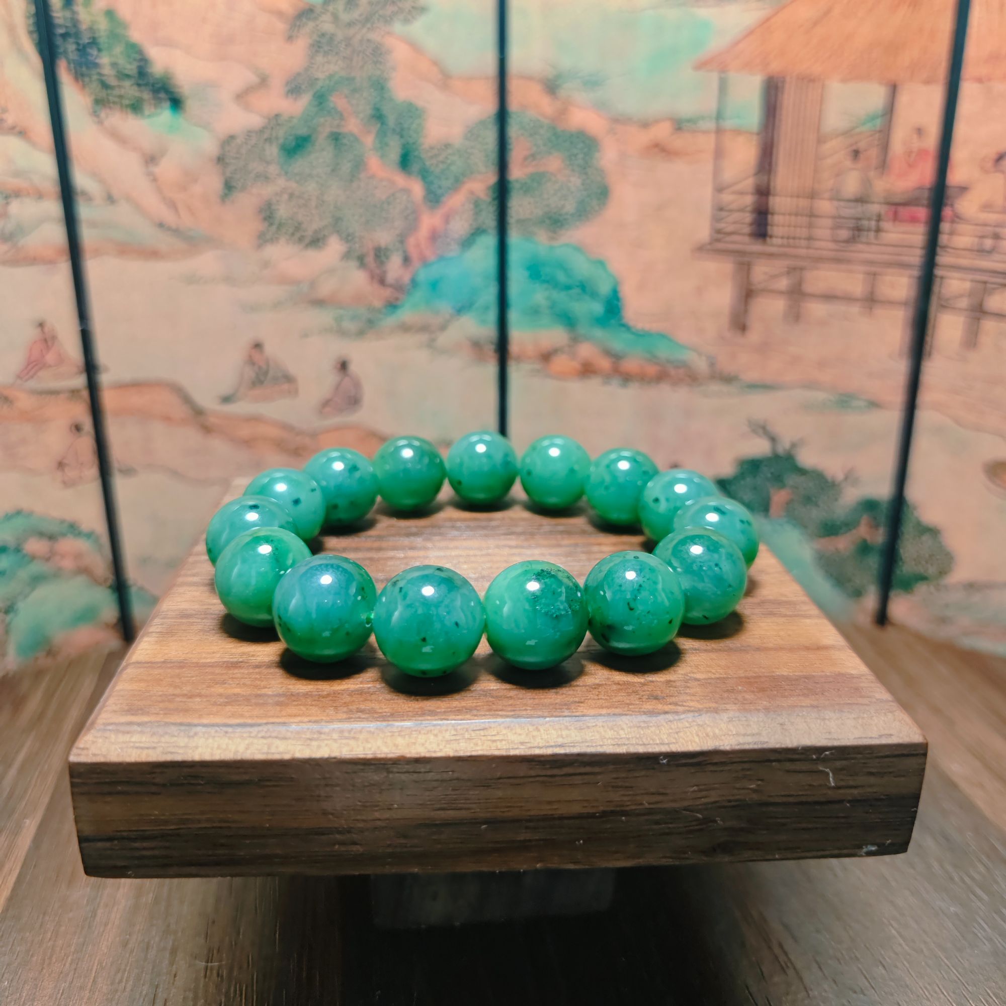 C和田玉碧玉圆珠手串（卡12）2346