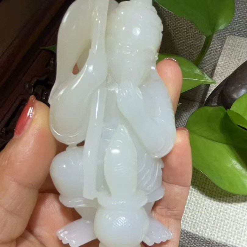 和田玉渔翁得利摆件 