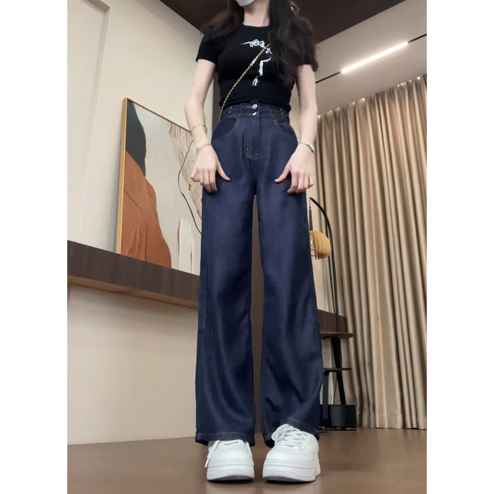 837天丝阔腿牛仔裤女2025夏季薄款高腰宽松休闲加长冰丝直筒裤