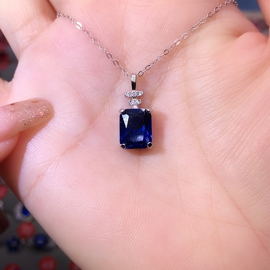 蓝宝石吊坠(赠链)银S925镶嵌