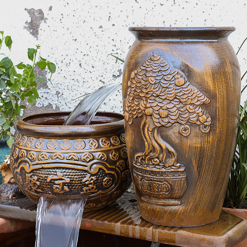 陶瓷古法流水循环水造景鱼池全套瀑布摆件生态养鱼陶罐鱼缸过滤器