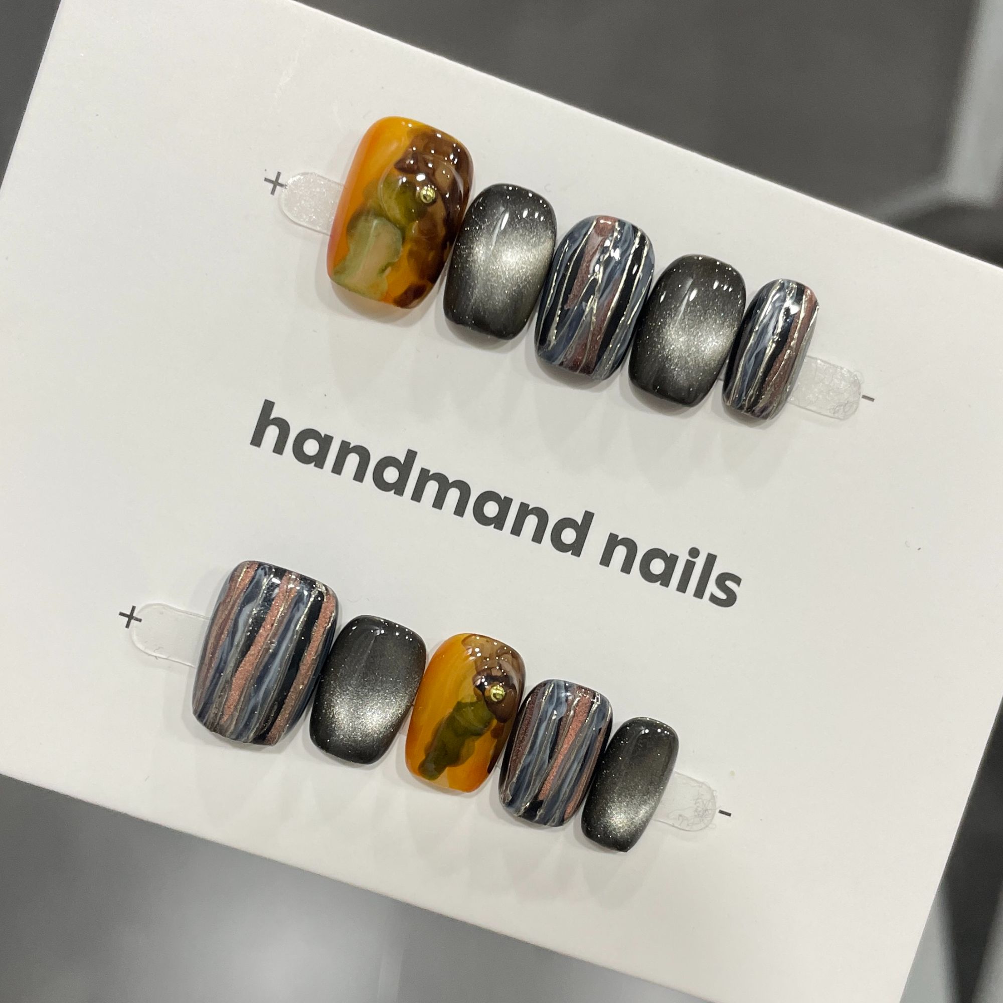 【墨韵】新款复古纯手工穿戴甲水墨晕染小众高级感猫眼短款美甲