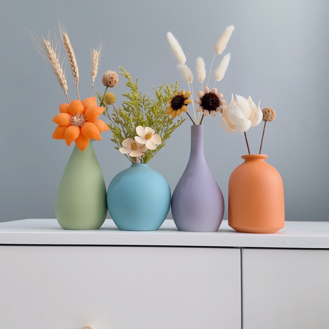 摆件陶瓷花瓶摆件含花总高约20-30cm