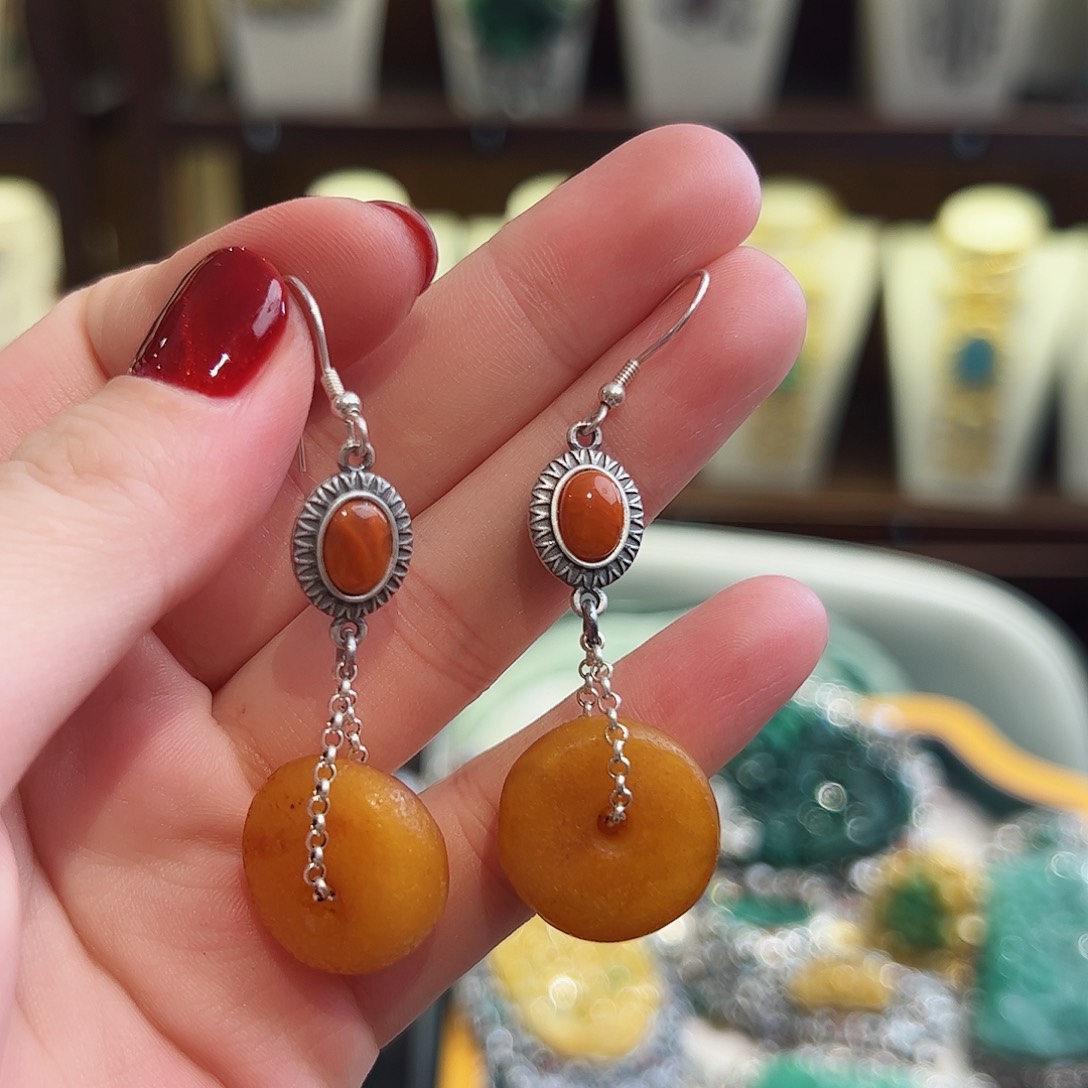 琥珀耳饰未镶嵌耳环