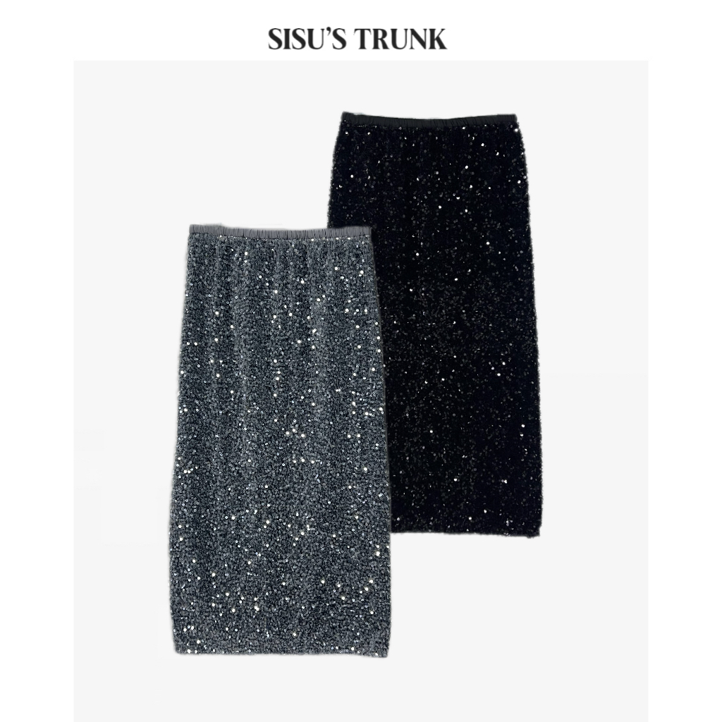 SISU【日耳曼】  轻奢定制显瘦百搭亮片设计师款气质高腰中长裙