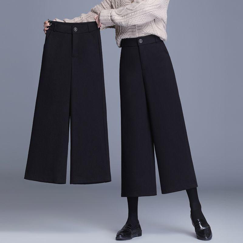 毛呢阔腿裤厚款直筒九分裤女秋冬2025新款高腰显瘦宽松百搭休闲裤