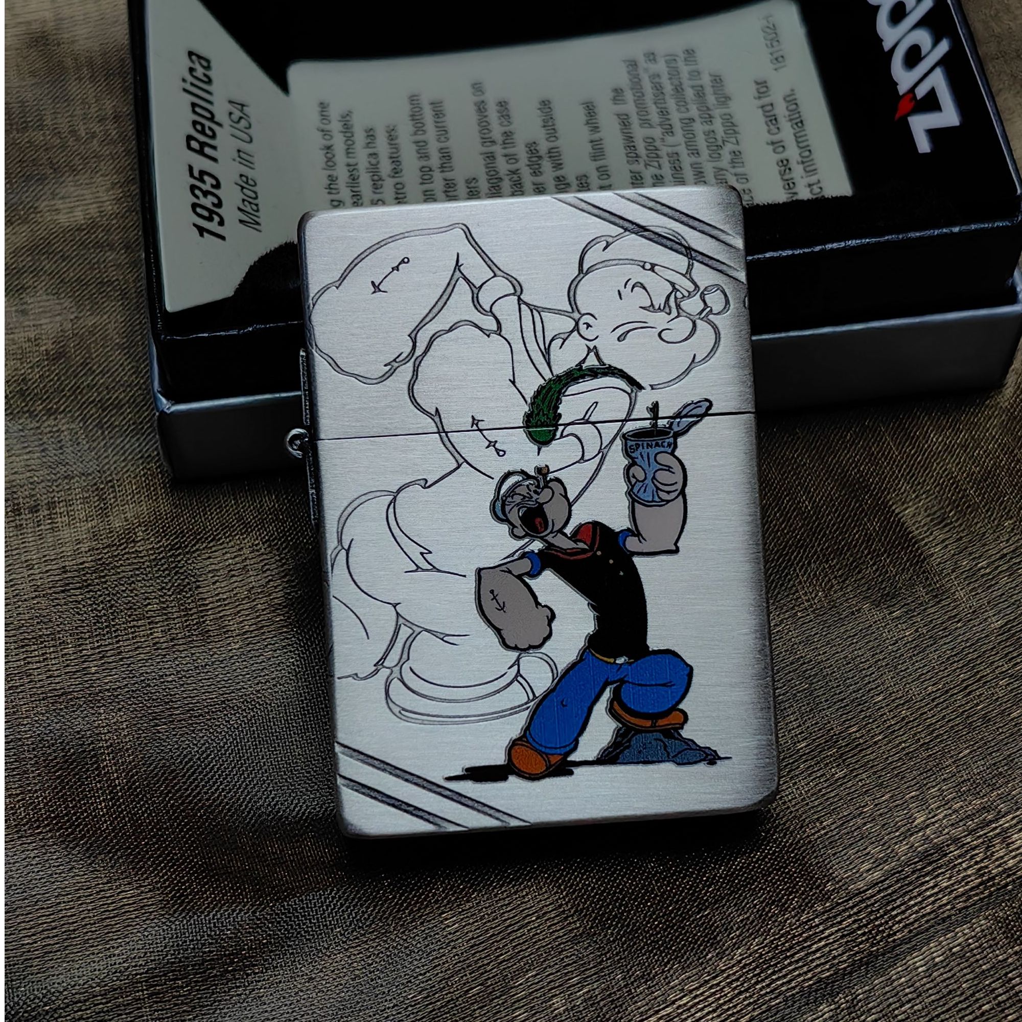 ZIPPO 打火机正品 1935熏银彩绘绿大力水手 0235