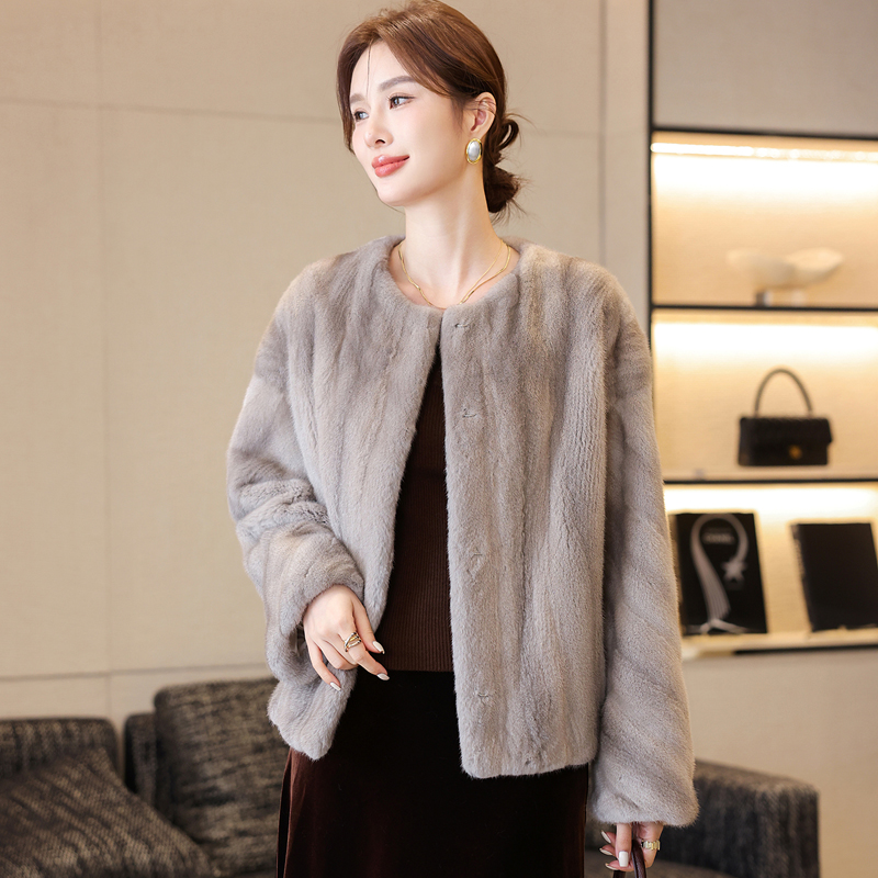 整貂皮草外套短款女全抽刀哥本哈根紫金天鹅绒短二水貂毛裘皮大衣